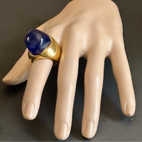 Kenneth Jay Lane Rich Blue Resin Nugget Gold Plated Adjustable Ring Size 5-9 - Picture 12 of 15